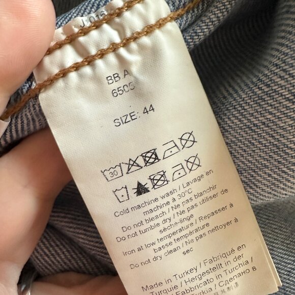 Ganni Printed Indigo Frill Collar Shirt Womens Size 44 US 14 Cottagecore Femme - Picture 10 of 13